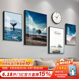 好久不见客厅装饰画现代简约沙发背景墙壁画轻奢大气四联组合挂画 海阔天空(含挂钟) 大组合(建议3-3.5米墙)PS黑框