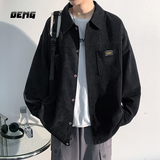 OEMG 灯芯绒长袖衬衫外套男春秋夏季宽松大码潮牌潮流百搭休闲上衣服 黑色 L 【建议120-135斤】