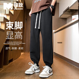 棉致休闲裤男港风潮流宽松系带运动卫裤百搭束脚裤 黑色束脚 4XL