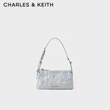 CHARLES&KEITH褶皱油蜡皮斜挎小方包手提包腋下包女士生日礼物CK2-80160183 CK2-80160183Grey灰色 S
