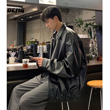 OEMG美式机车PU皮衣外套男女春秋冬季痞帅高街潮流宽松情侣夹克上衣服 黑色常规款 XL [建议125-140斤]