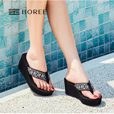宝人（Boree）拖鞋女坡跟夏季新款民族风防滑松糕夹脚人字拖时尚外穿高跟凉拖鞋 高跟黑色8厘米 37