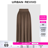 UR2026春季新款女装简约休闲纯色超宽松高腰A字半裙UWB550004 深咖棕 L (XL-XXL)