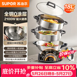 苏泊尔（SUPOR）精铁钛陶0氟电蒸锅 多功能家用分体式电热锅  火锅蒸煮炒菜电煮锅 18L大容量多用途锅  ZN34YC880
