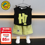 G.duck小黄鸭男童夏装套装2024新款儿童衣服韩版时尚一岁宝宝运动两件套 黑色 90 尺码1~2岁【 80-90cm】