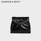 CHARLES&KEITH子母链条大容量流浪包托特包单肩斜挎包女包生日礼物CK2-40671449 【L号】Noir黑银 L