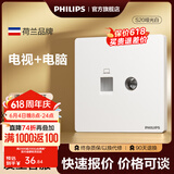 飞利浦（PHILIPS）开关插座面板S20正斜五孔哑光白空调插座带开关86型插座一开五孔 电视+网络（六类） 弱电类