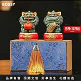 BOSSY故宫风文创招财石狮子好事发生桌面摆件乔迁生日商务礼物送男友 好事发生一对【彩金】+底座+礼盒