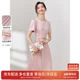 尚都比拉设计感拼接连衣裙夏季高级感气质百褶裙小个子中长裙子 粉陶色 S