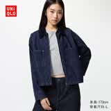 优衣库女装休闲拉链短茄克/外套巴恩风翻领时尚夹克479208 69 藏青色(深牛仔色) XS /150/76A