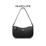 INJOYLIFE 单肩小包女新款短带女包复古月牙包手拎气质手提包 黑色
