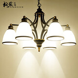 格蕴美式吊灯客厅灯现代简约大气卧室餐厅灯北欧铁艺欧式家用灯饰灯具 6头朝下 (黑描金)*全光谱护眼