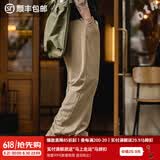马登工装复古条绒针织卫裤松紧腰抽绳运动裤直筒阔腿长裤子男春 卡其绿 M