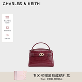 CHARLES&KEITH鳄鱼纹凯莉包手提斜挎婚包包女包生日礼物送女友CK2-50270880-1 Burgundy葡萄酒红色 S