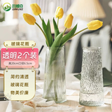 吕姆克花瓶玻璃客厅摆件鲜花插花仿真干花富贵竹水养花瓶透明两个装5043
