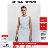 UR春季新款女摩登气质褶皱收腰显瘦无袖连衣裙UYY750030 淡蓝 XS