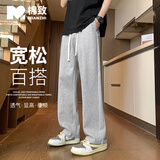 棉致休闲裤男港风潮流宽松系带运动卫裤百搭阔腿裤 灰色直筒 XL