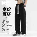 棉致休闲裤男港风潮流百搭运动卫裤宽松系带情侣阔腿裤 黑色 L 