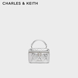 CHARLES&KEITH菱格链条手提斜挎小方包盒子包包女包生日礼物送女友CK2-80782534 CK2-80782534-ASilver银色 小包
