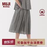 MUJI女式 强捻 抽褶裙 长半身裙女裙子女装格子裙25年夏季BE1VEC5S 黑色格纹 M （160/66A）