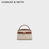 CHARLES&KEITH鳄鱼纹凯莉包手提斜挎婚包包女包生日礼物送女友CK2-50270880-1 CK2-50270880-2灰褐色/米色（新色） S