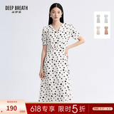 深呼吸DEEP BREATH女装法式V领气质收腰碎花连衣裙A500197 白-黑点 M (3)