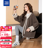 唐狮（TonLion）2025冬女翻领异材质拼接仿毛复合麂皮绒短款外套