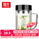 富光双层玻璃杯商务泡茶杯子 大容量男女耐热办公水杯带把黑色320ml