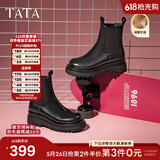 他她（TATA）英伦风切尔西靴女显瘦加绒厚底烟筒靴时装靴冬新GXB01DD4 黑色（绒里） 36