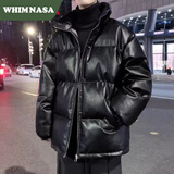 WHIM NASA秋冬季PU皮棉服男士韩版宽松防风立领羽加厚绒服港风青少年棉衣潮 黑色 XL 约130-150斤可穿