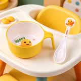 五和（WUHE）辅食碗儿童餐具宝宝吃饭碗卡通带手柄婴幼儿碗耐树脂食品级防烫 奶龙单柄碗400ML+勺子