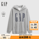 GAP男女装春款logo印花抓绒宽松运动连帽衫卫衣786920 灰色 XL (180/100A)亚洲尺码【偏大,建议拍小一码】