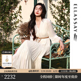 歌力思（ELLASSAY）【关晓彤同款】春夏新款法式优雅浪漫缎面光泽波西米亚度假连衣裙 珠光白 XXS 小个子建议选