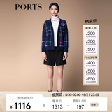 PORTS宝姿秋冬新品女装条纹针织衫开衫SM9K007JKF026 晚安蓝 L