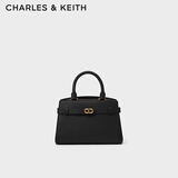 CHARLES&KEITH金属扣带手提单肩妈妈包凯莉包包女包生日礼物送女友CK2-50160102 Black黑色 M