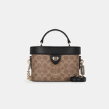 蔻驰（COACH）【品牌直供】奢侈品女包KAY盒子包斜挎包棕CBQ35 送女友七夕礼物