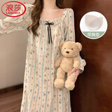 浪莎可爱睡裙女长袖带胸垫宽松可外穿家居服新品网红甜美女士睡衣