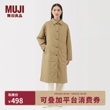 MUJI 女式 蓬松棉服立领大衣 外套女款冬装长款冬季女装棉衣衣服 米色 M (160/84A)