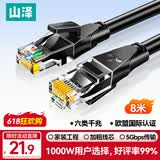 山泽六类网线 8米千兆高速网络宽带线 6类家用电脑笔记本路由器监控线CAT6八芯双绞成品跳线黑色WD6080