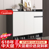 普派鞋柜家用门口鞋架现代简约客厅入户玄关柜大容量鞋柜收纳柜 深灰色+白100*32*100cm