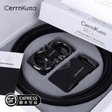 CerrnKutta男士真皮时尚休闲皮带情人节商务头层青年百搭韩版耐磨腰带礼盒装 01枪色双扣头单腰带礼盒套装 115cm 联系客户备注长度110到130
