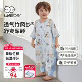 威尔贝鲁【吸湿排汗】婴幼儿童睡袋1-3岁宝宝前4后2夏季薄款睡衣云端蓝M
