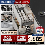 悍高（HIGOLD） 厨房橱柜拉篮碗架抽屉式碗篮加厚304不锈钢底板调味篮双层碗碟篮 750柜2层-时尚304实心圆钢线条篮