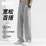 棉致休闲裤男港风潮流百搭运动卫裤宽松系带情侣阔腿裤 灰色 2XL 