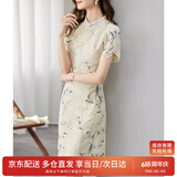 尚都比拉新中式立领盘扣旗袍改良版花瓣袖雪纺碎花连衣裙夏季 杏底花色 M 