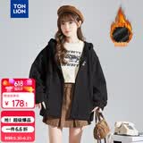 唐狮（TonLion）2026春季新款针织外套女休闲卫衣开衫连帽上衣 加绒款/黑色 M