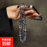 奢华高级感水晶手机壳通用手提链条短挂绳挂件带卡纸钥匙扣网红潮 香槟金水晶水滴手链【带透卡】