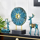 冰石美 创意麋鹿摆件现代家居客厅玄关电视柜酒柜工艺品乔迁新居礼物 情侣鹿蓝色三件套