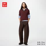 优衣库常规款女装针织廓形长裤/弯刀镰刀裤子483722 482287 482287/39棕黑色 XS