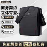 SWICKY瑞士单肩包男包斜挎包男士包帆布包商务休闲手提包新款潮挂包 黑色（可装11英寸平板）